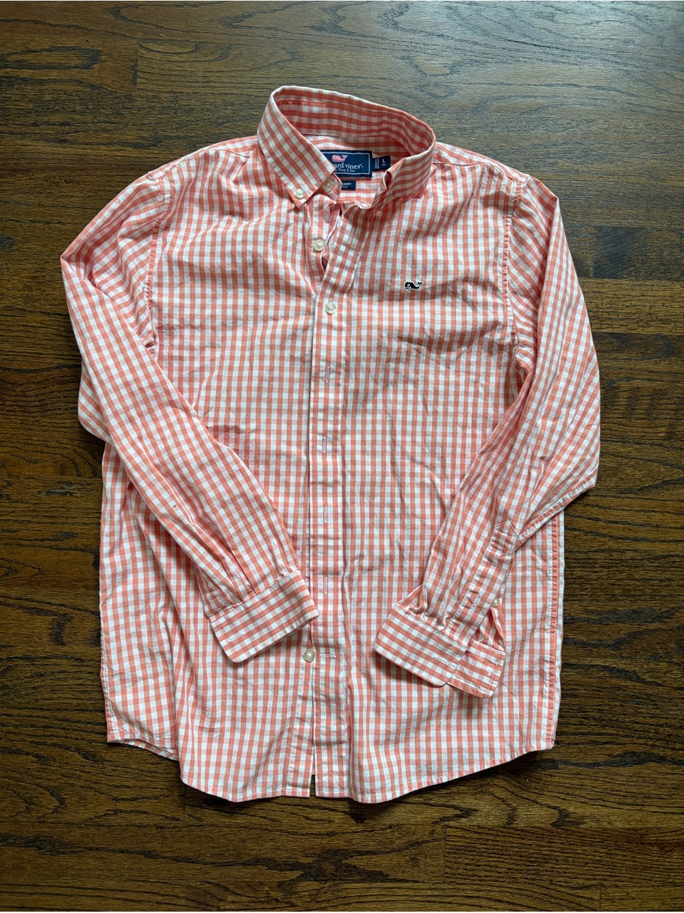 Vineyard Vines Boy’s Classic  Button-Down Orange Gingham Whale Shirt (Large 16)
